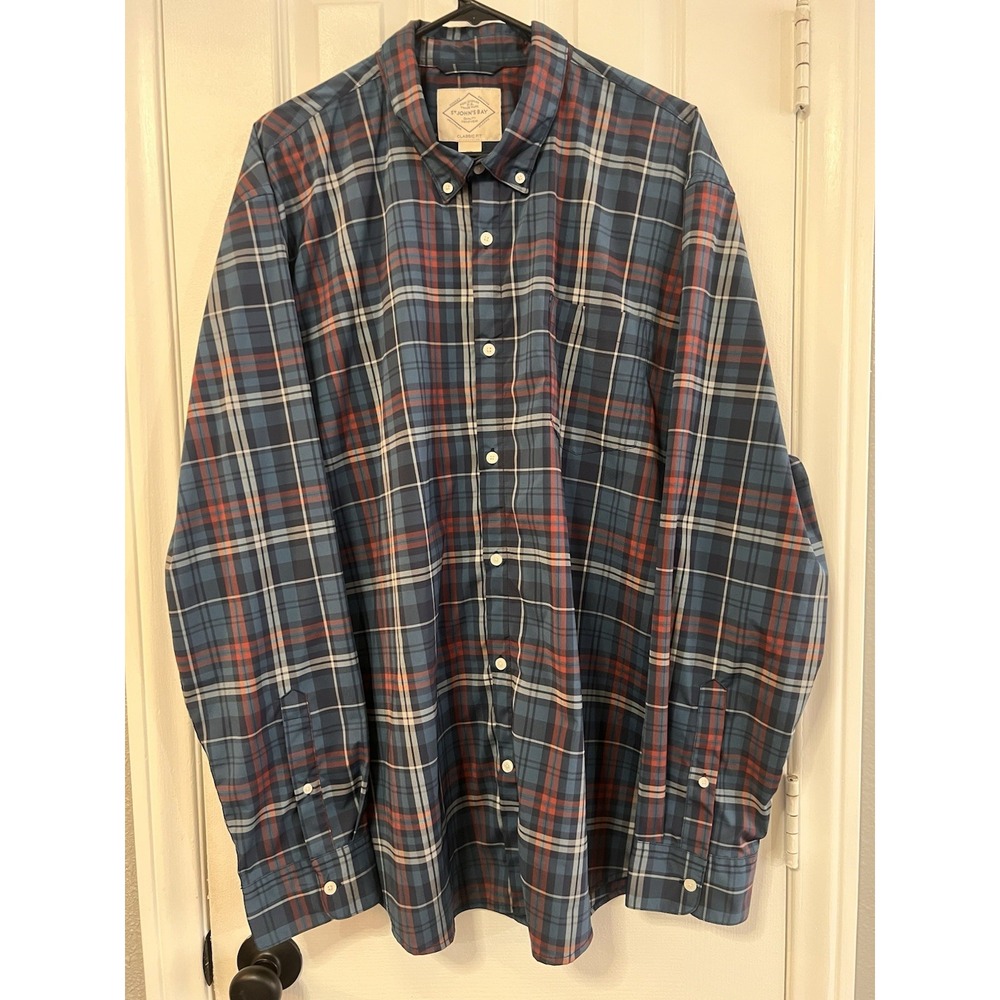 St Johns Bay Mens XXL Blue/ Red Plaid Classic Fit Long Sleeve Button Up Shirt